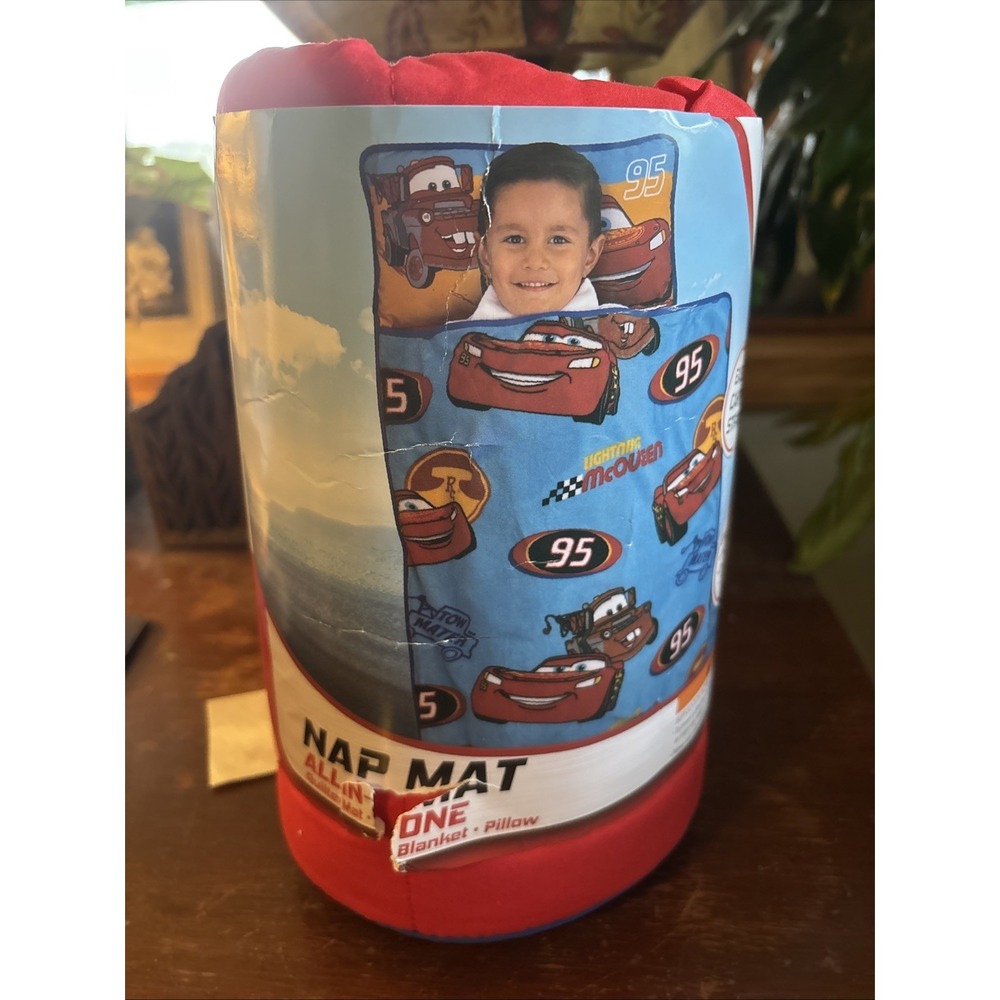 Toddler 2+ Nap Mat Care Race Scene All-in-One Mat, Blanket & Pillow